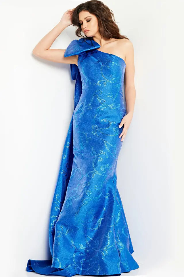 Jovani -23742B Oversized One-Shoulder Bow Mermaid Prom Dress