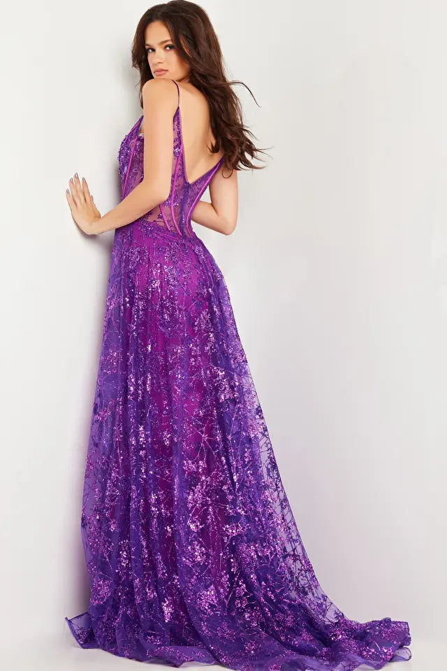 Jovani -23530B Embellished Sheer Overskirt Prom Dress