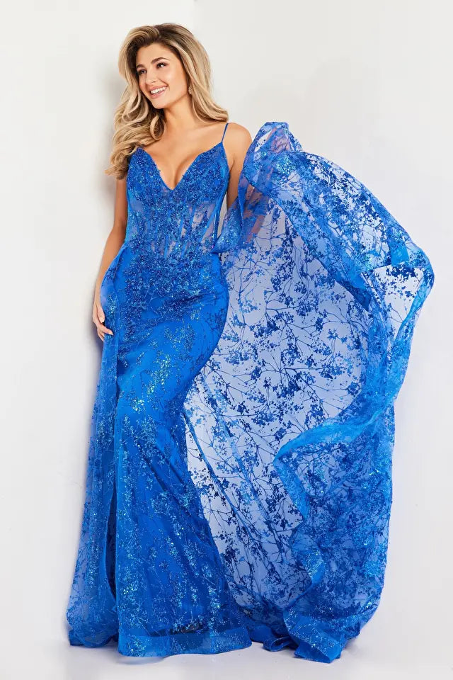 Jovani -23530B Embellished Sheer Overskirt Prom Dress