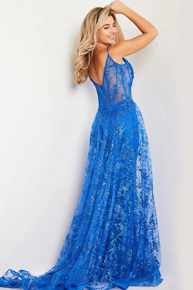 Jovani -23530B Embellished Sheer Overskirt Prom Dress