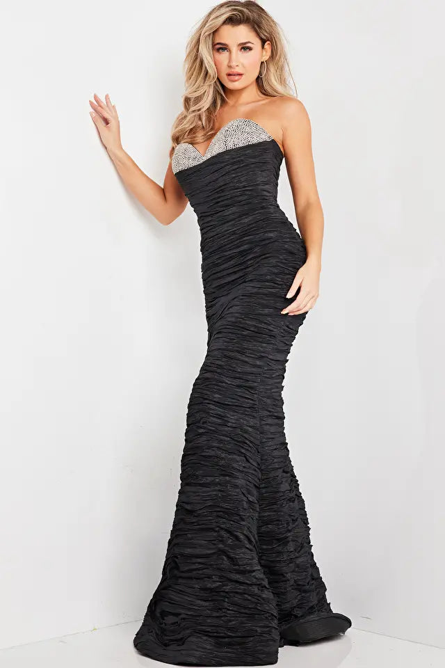 Jovani -23546B Strapless Beaded Bust Mermaid Prom Dress
