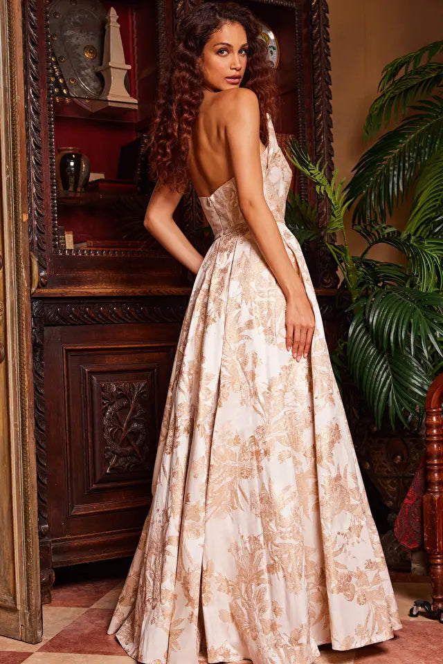 Jovani -23625 Jacquard Pleated Skirt A-Line Gown