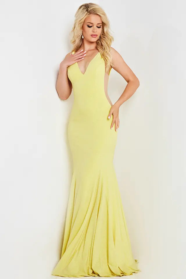 Jovani -23701 Plunging Sides Trumpet Prom Dress