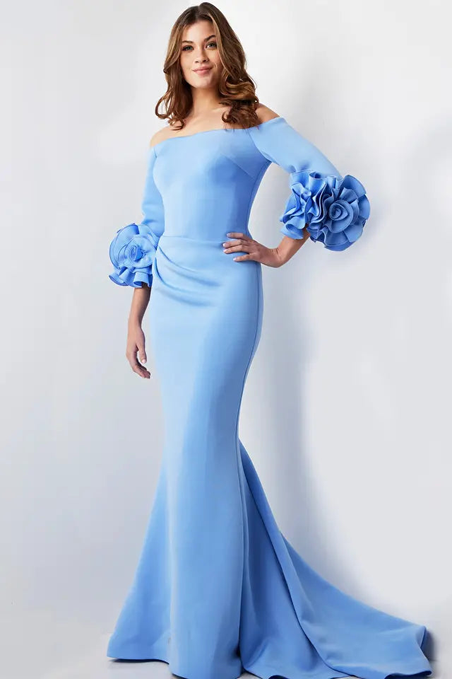 Jovani -23716B Off-Shoulder Ruffled Sleeves Mermaid Gown
