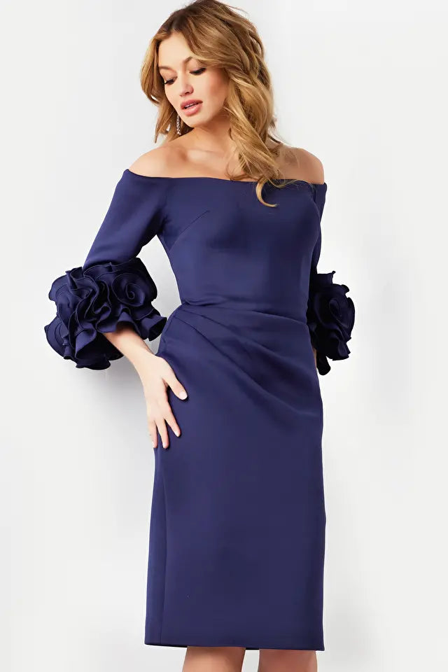 Jovani -23717 Knee Length Ruffled Sleeves Dress