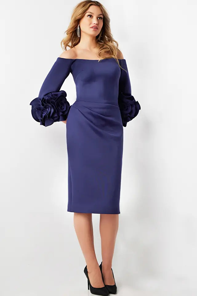 Jovani -23717 Knee Length Ruffled Sleeves Dress