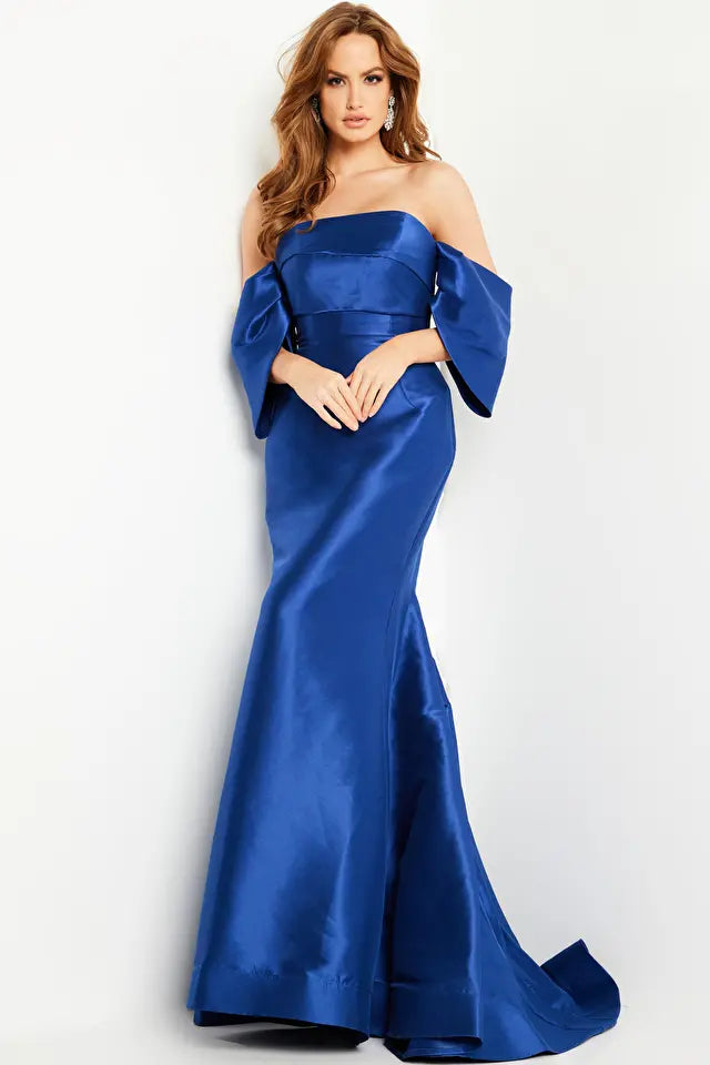 Jovani -23398B Drape Sleeves Mermaid Evening Dress