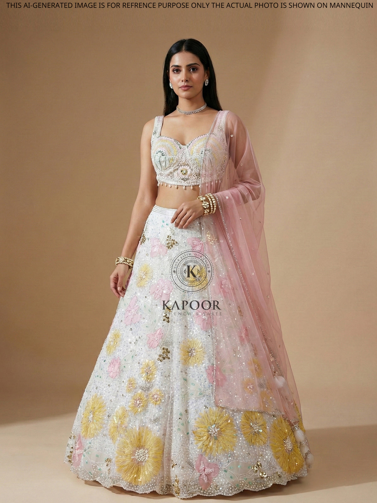 MyFashion KLS-2380 Noor-e-Chand Hand-Embellished White Net Lehenga