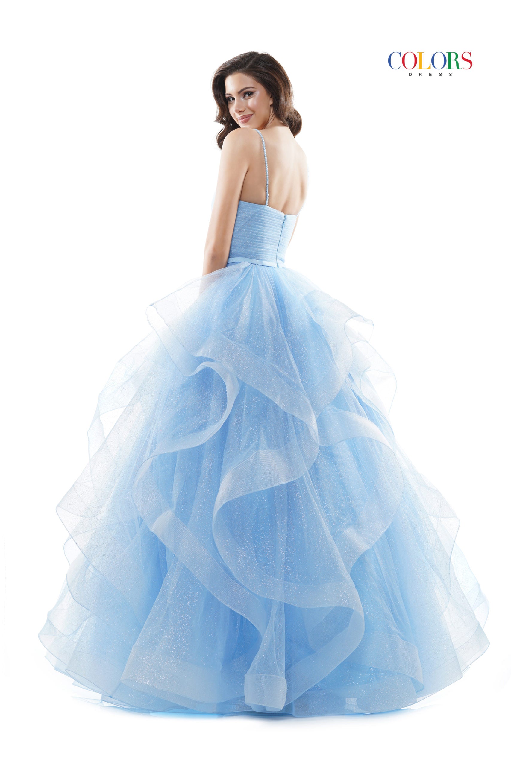 Colors Dress -2381 Ruffled V-Neck Glitter Ballgown
