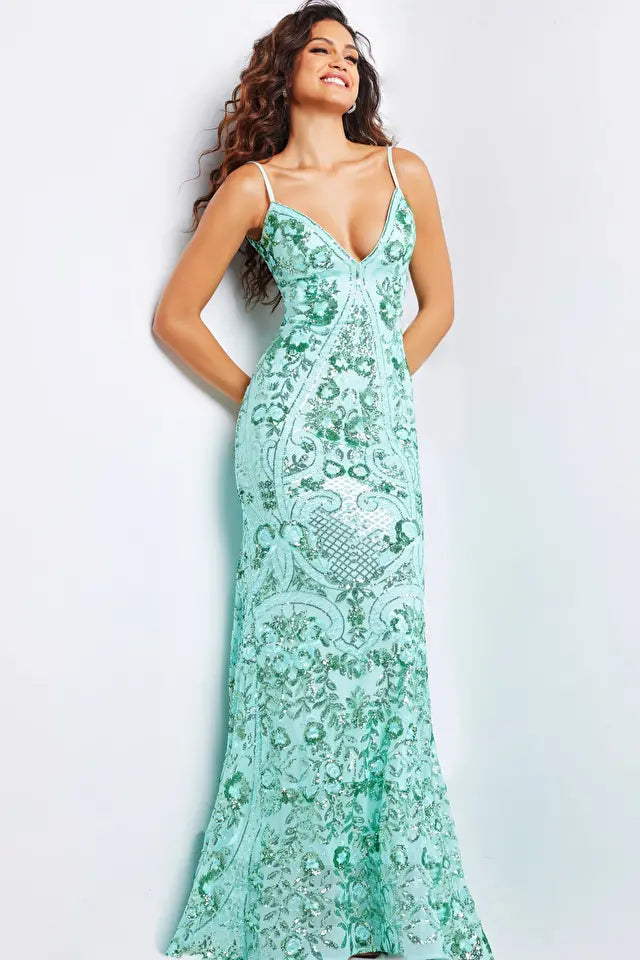 Jovani -23839B Spaghetti Strap Sequin Prom Dress