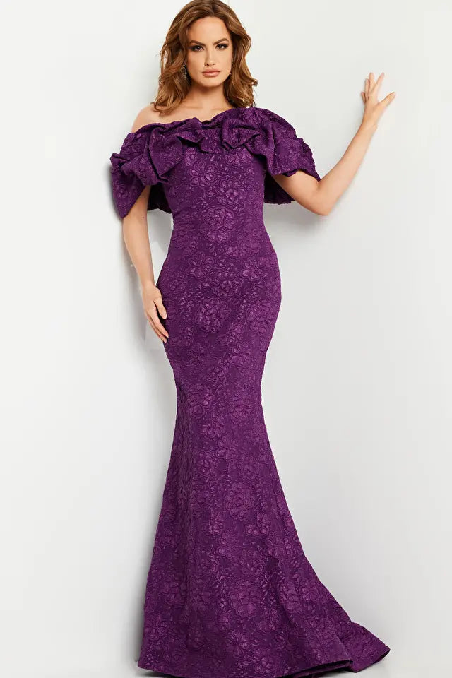 Jovani -23847 Trumpet Floral Off-Shoulder Evening Dress