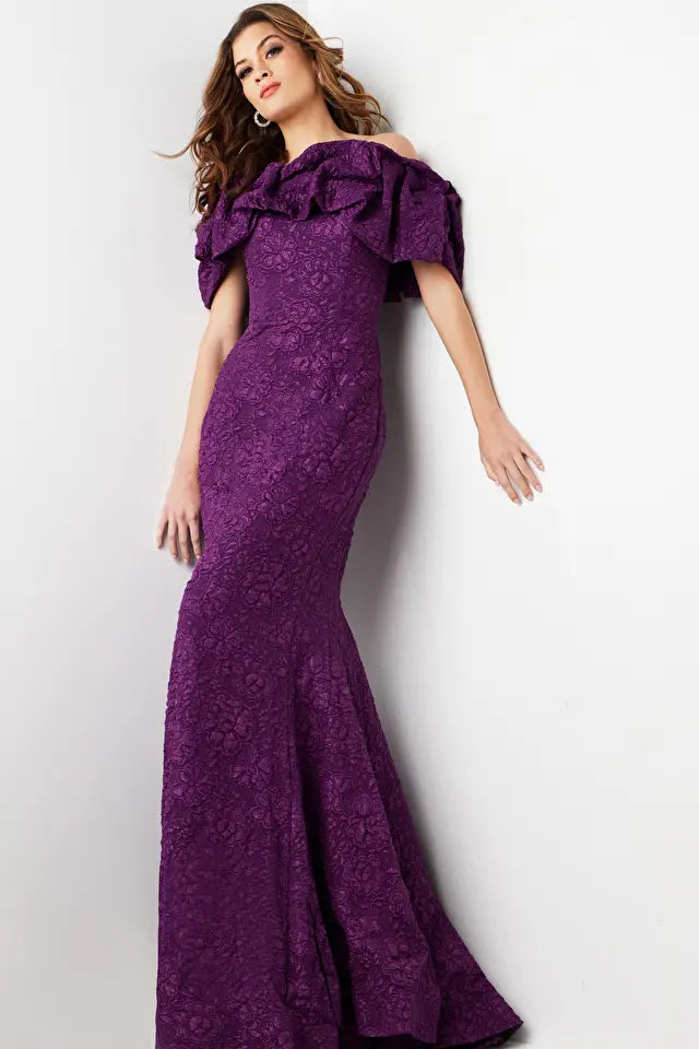 Jovani -23847 Trumpet Floral Off-Shoulder Evening Dress