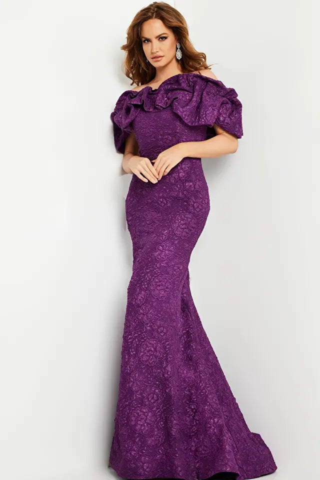 Jovani -23847 Trumpet Floral Off-Shoulder Evening Dress