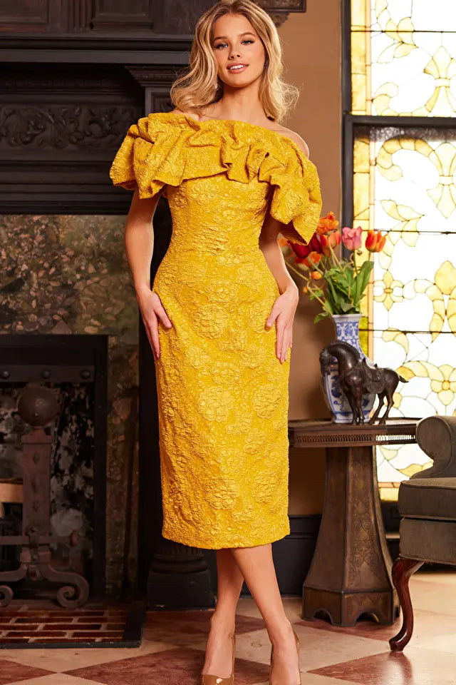 Jovani -23848 Ruffled Tea Length Cocktail Dress