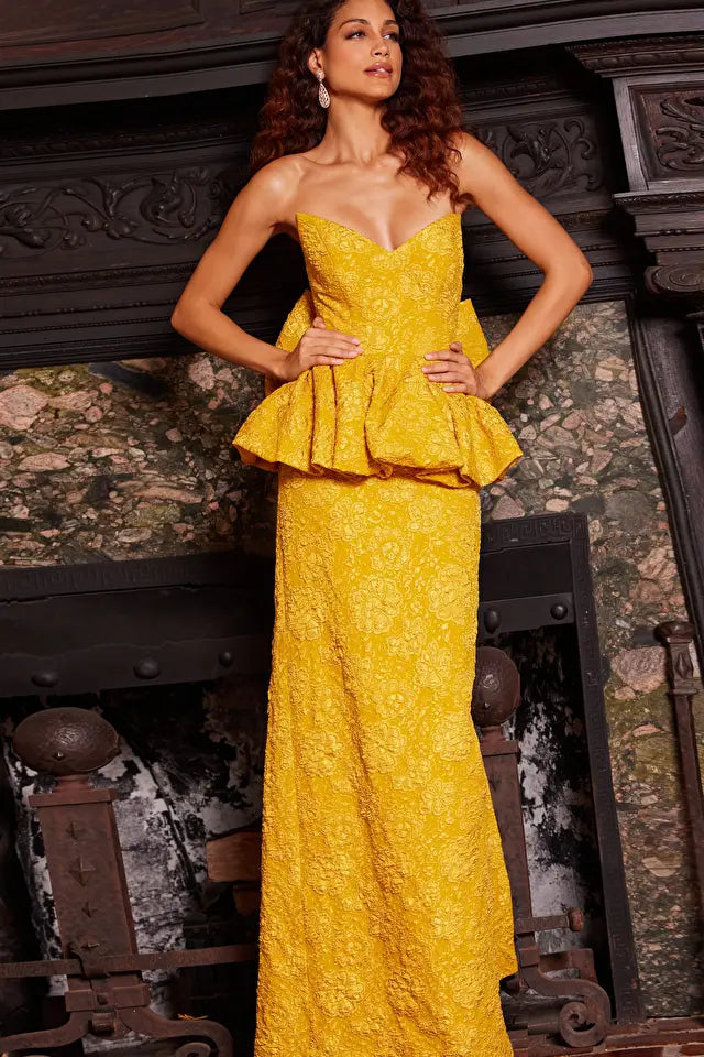Jovani -23849B Bubble Peplum Floral Evening Dress