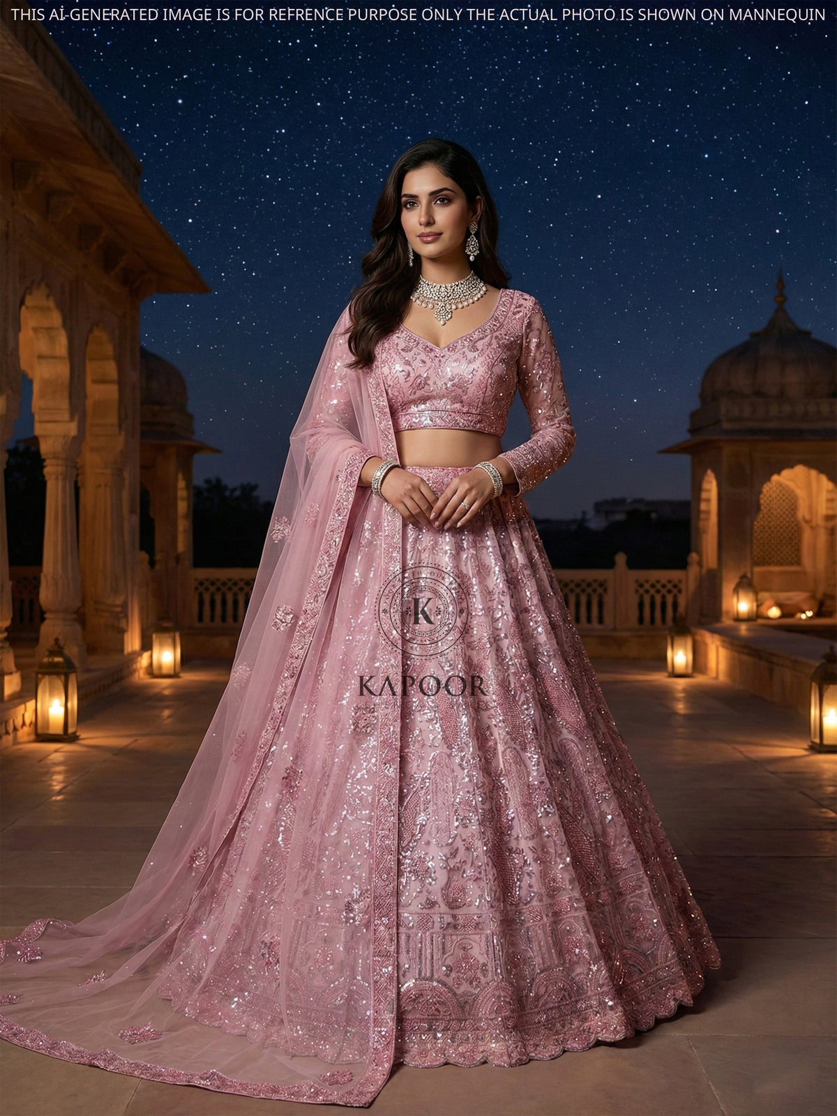 MyFashion KLS-2391 Pink Net Lehenga with Sparkling Sequins & Beads