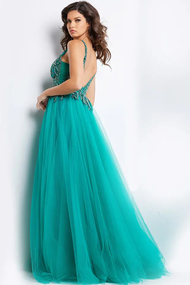 Jovani -23962 Beaded Illusion High Slit Ballgown