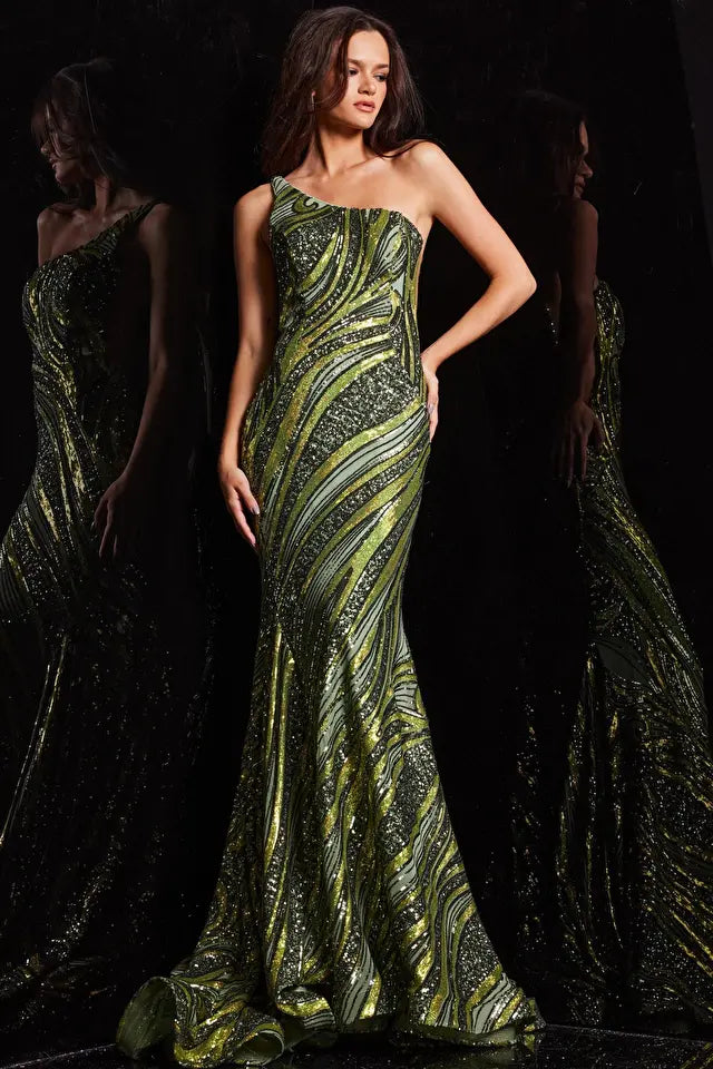 green emerald velvet dress Jovani 24031 Prom Dress - Gold/Silver