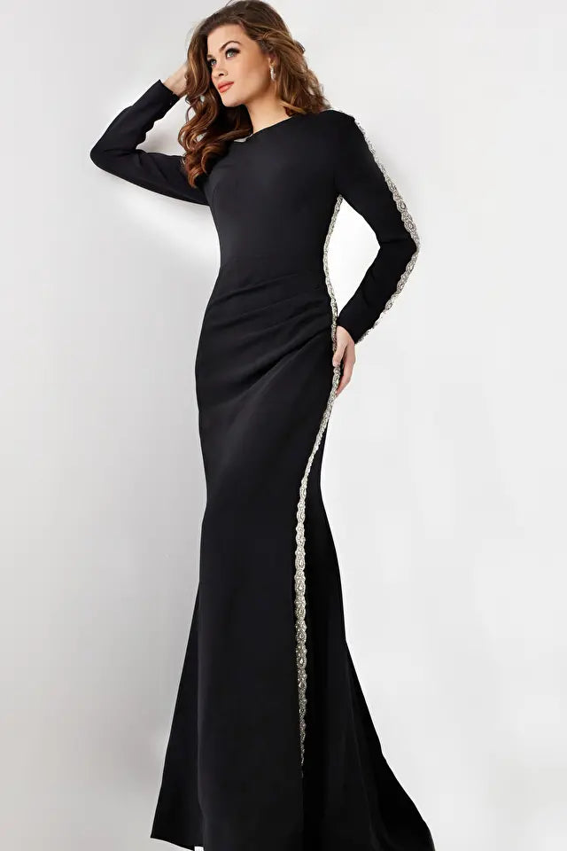 black long sleeve trumpet dress Jovani Evenings Dress 24191 Black / 8