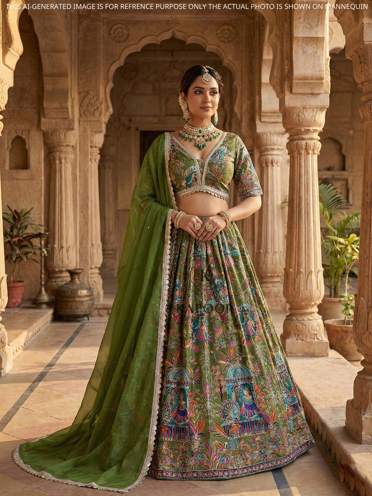 MyFashion KLS-2419 Green Crepe Silk Lehenga with Subtle Kashmiri Gota