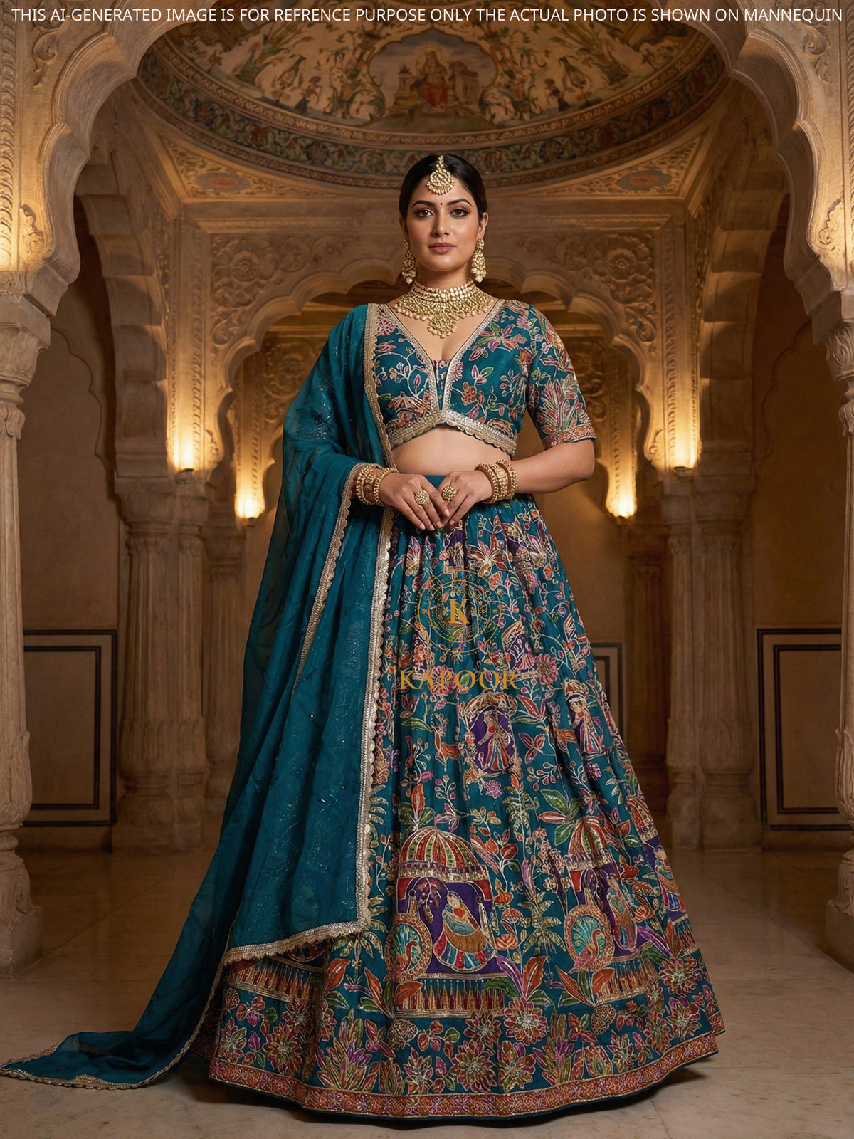 MyFashion KLS-2421 Rama Blue Noor-e-Kashmir Lehenga