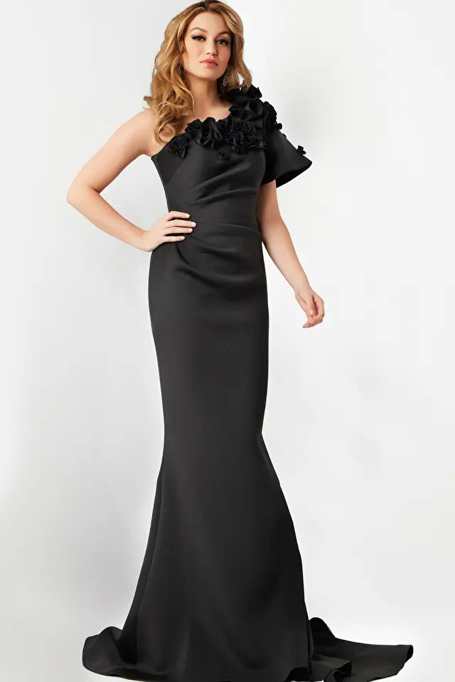 Jovani -24279B Trumpet Floral Asymmetric Evening Dress
