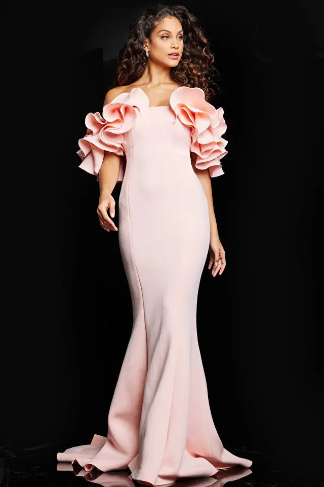 Jovani -24280B Bow Sleeve Fitted Slit Cocktail Dress