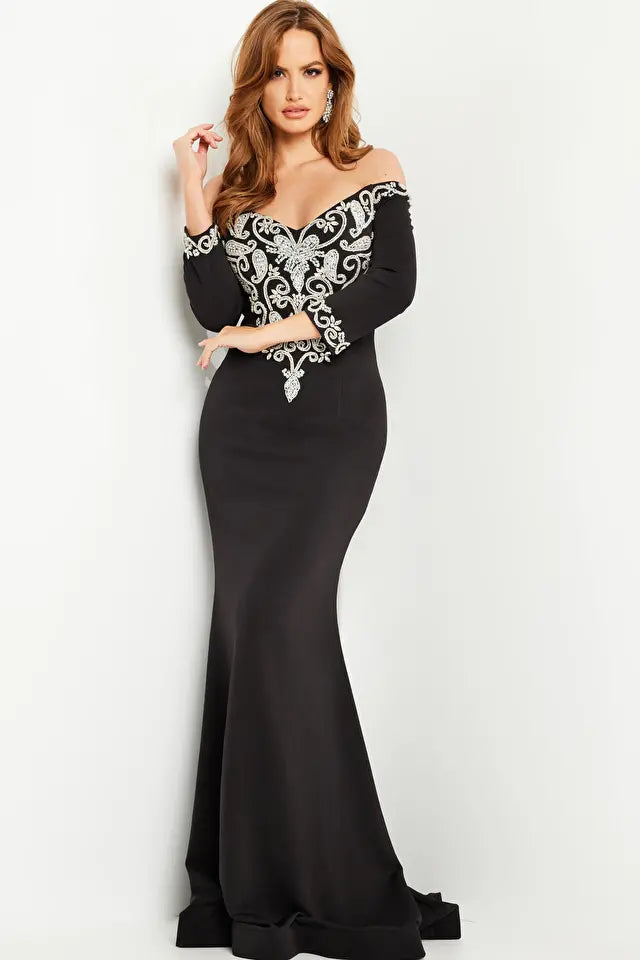Jovani -24328 Off-Shoulder Embellished Sheath Dress