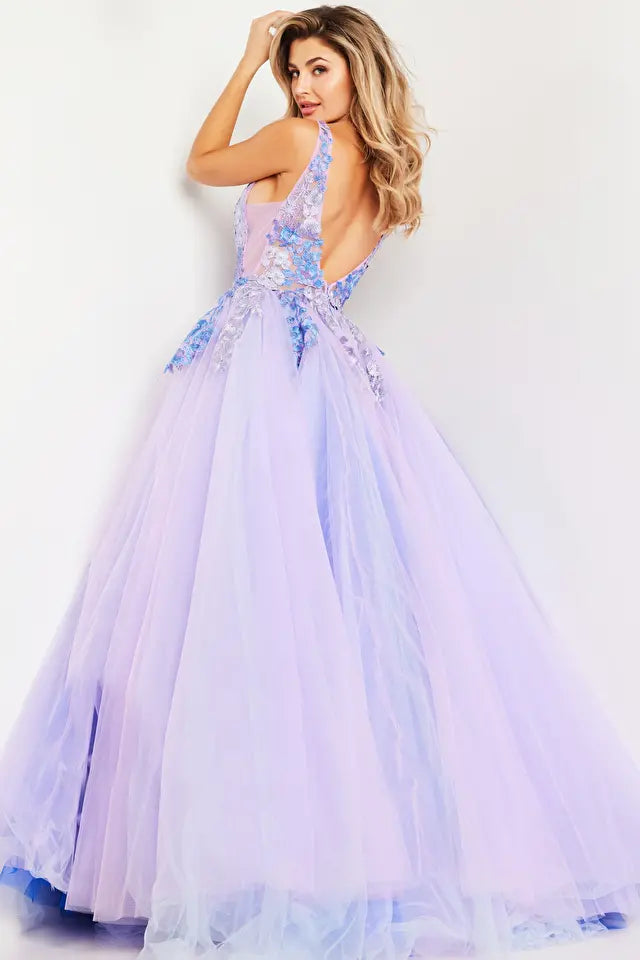 Jovani -24602 Floral Embroidered V-Neck Ballgown