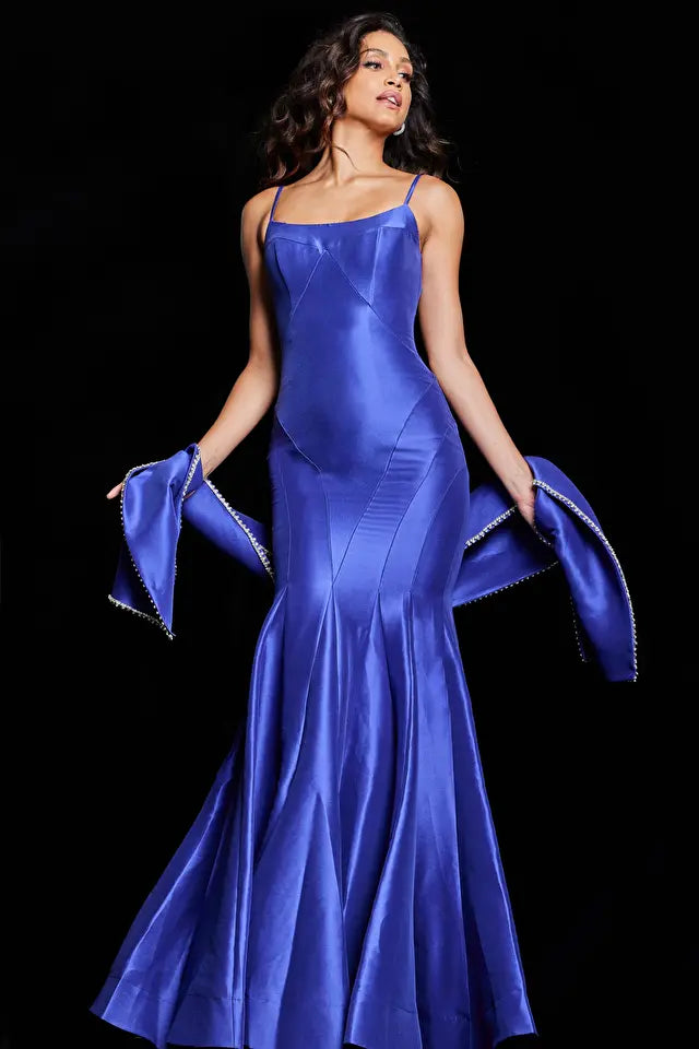 Jovani -24642B Spaghetti Strap Scoop Trumpet Dress