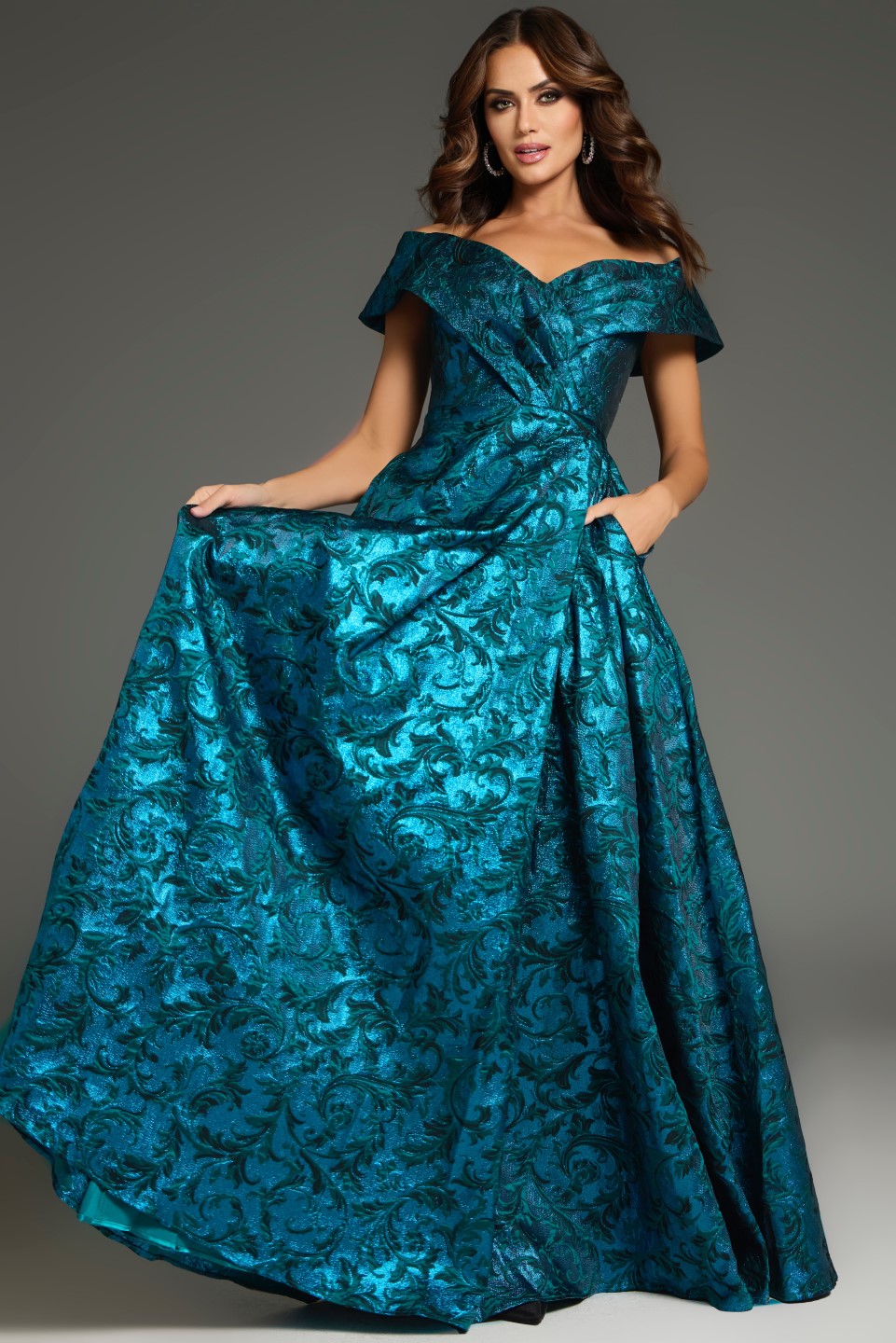 Jovani -25666 Off Shoulder Textured A-Line Dress