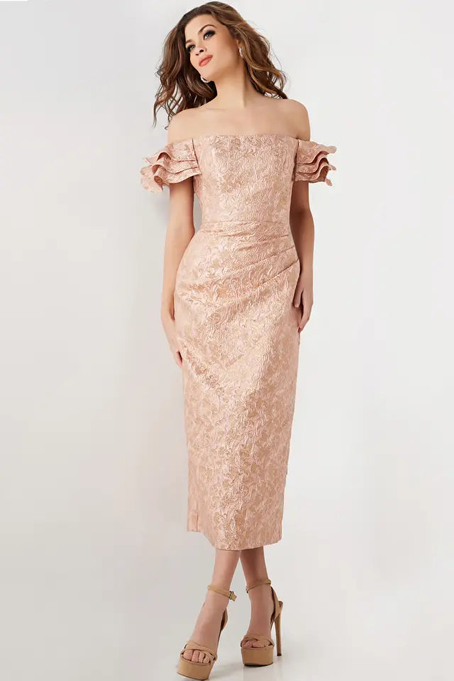 Jovani -25667 Off-Shoulder Tea Length Dress