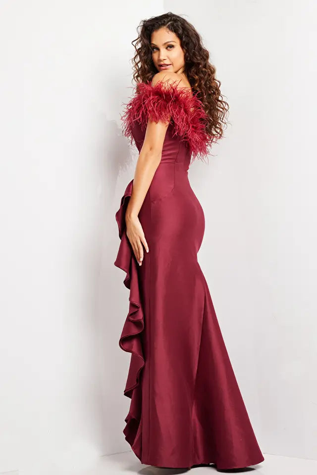 Jovani -25786 Feather Trims Sheath Evening Dress