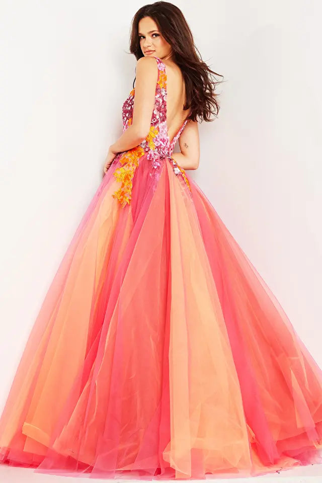 Jovani -25800 Floral Embroidered Sheer Sides Ballgown