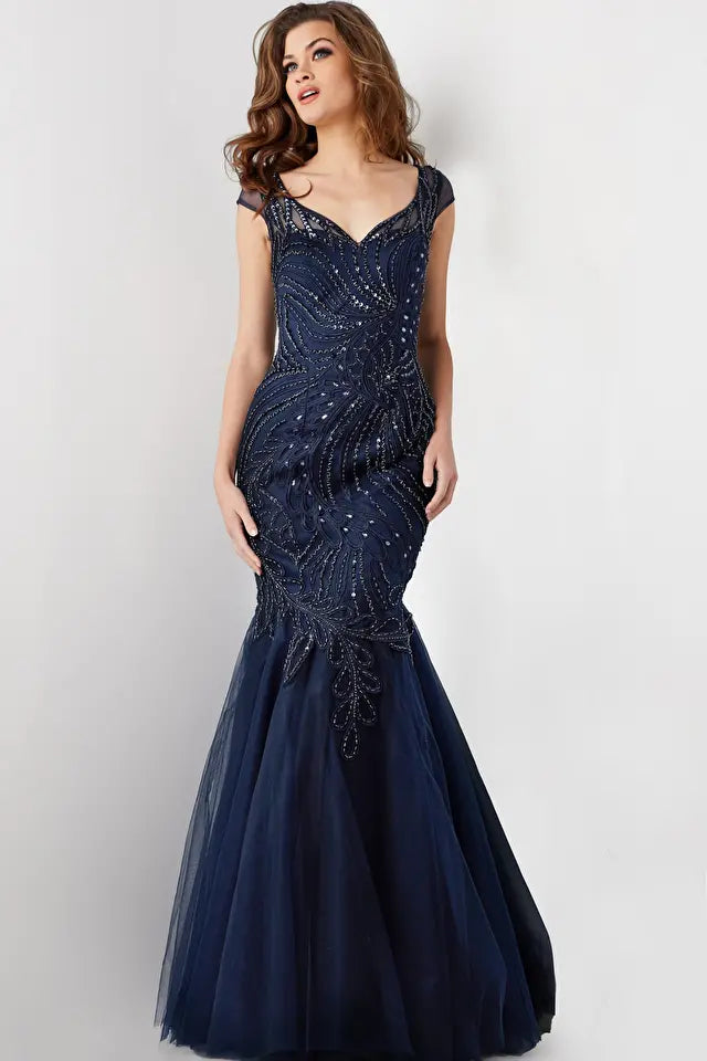 Jovani -25850 Cap Sleeves Mermaid Formal Dress