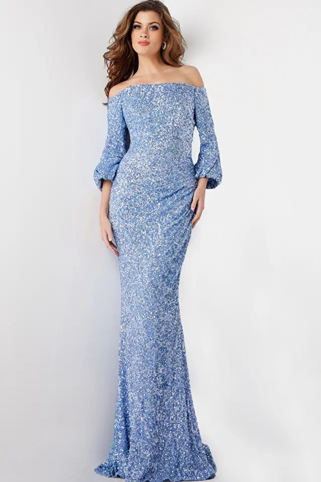 Jovani -25949 Off-Shoulder Straight Sequin Formal Dress