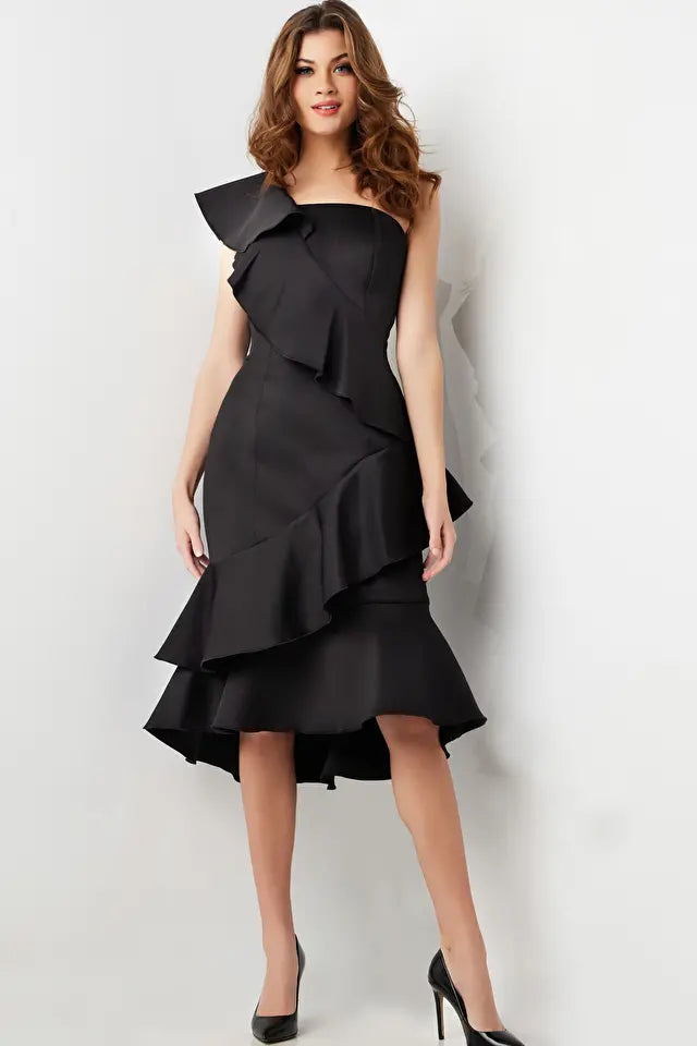 Jovani -25971B Knee Length Ruffled Cocktail Dress