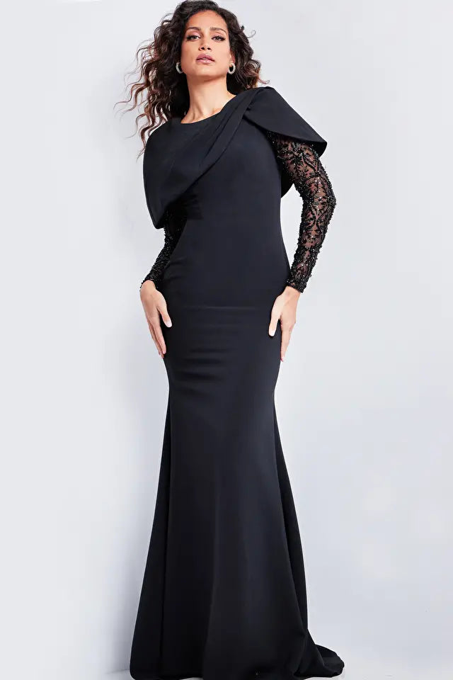 Jovani -26062B Illusion Long Sleeves Mermaid Evening Gown