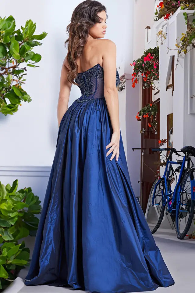 Jovani -26114 Strapless Beaded Bodice Slit Dress