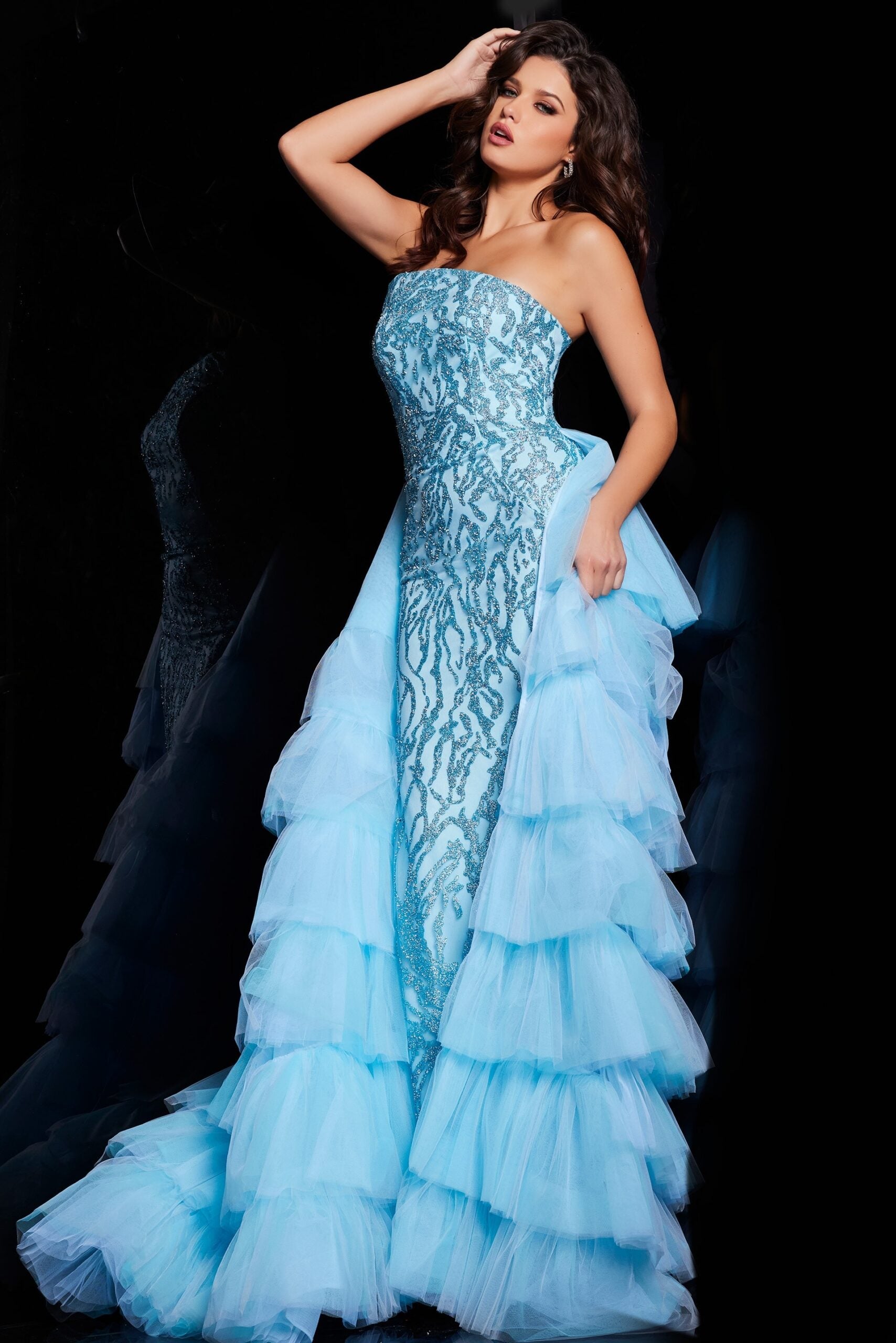 Jovani -26119 Strapless Embellished Tulle Prom Dress