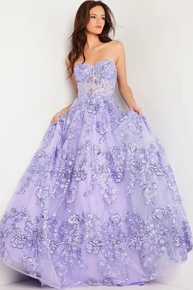 Jovani -26223 Sheer Corset Bodice Floral Ballgown