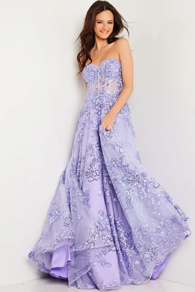 Jovani -26223 Sheer Corset Bodice Floral Ballgown
