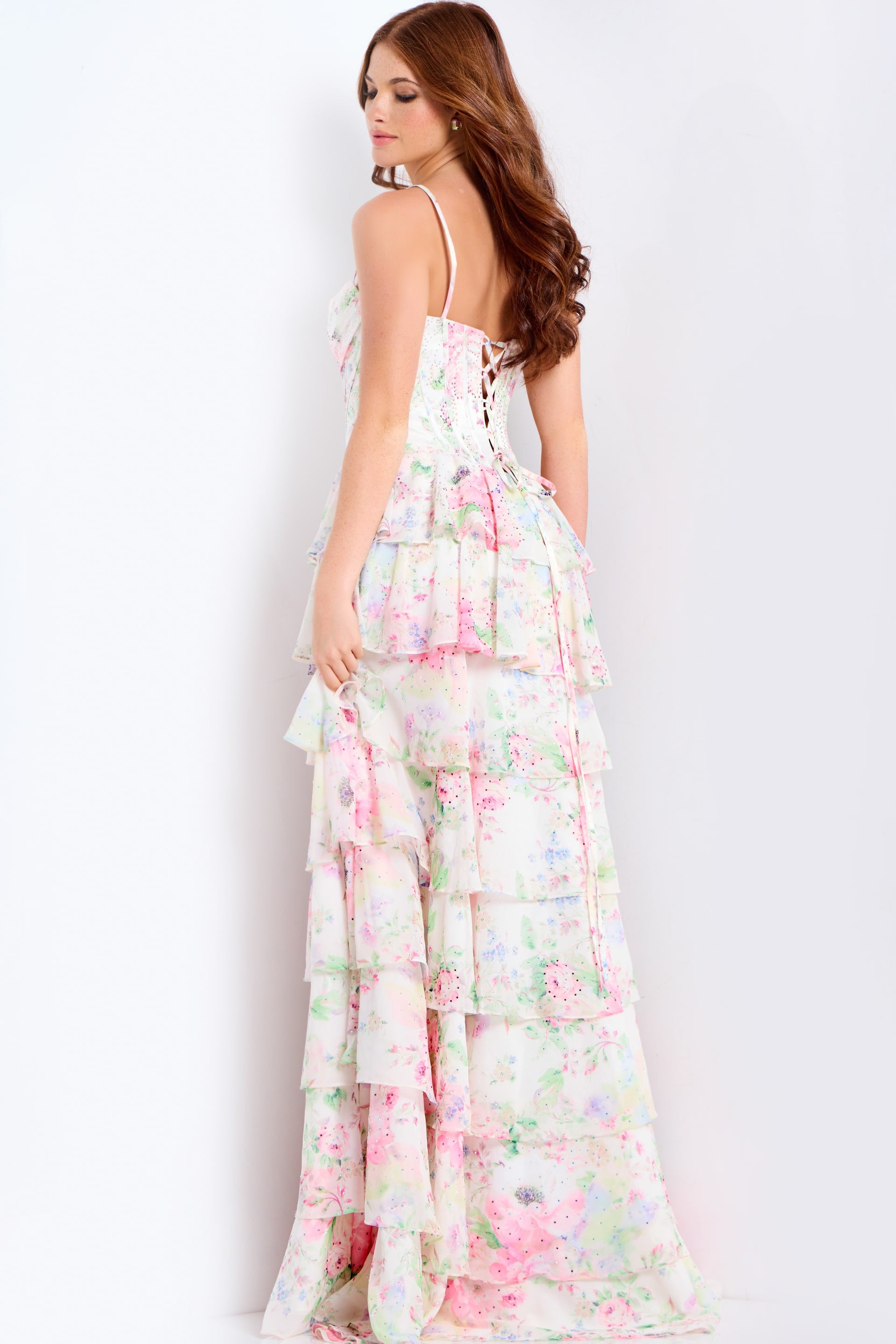 Jovani -47282 Tiered Floral Sweetheart Organza Gown