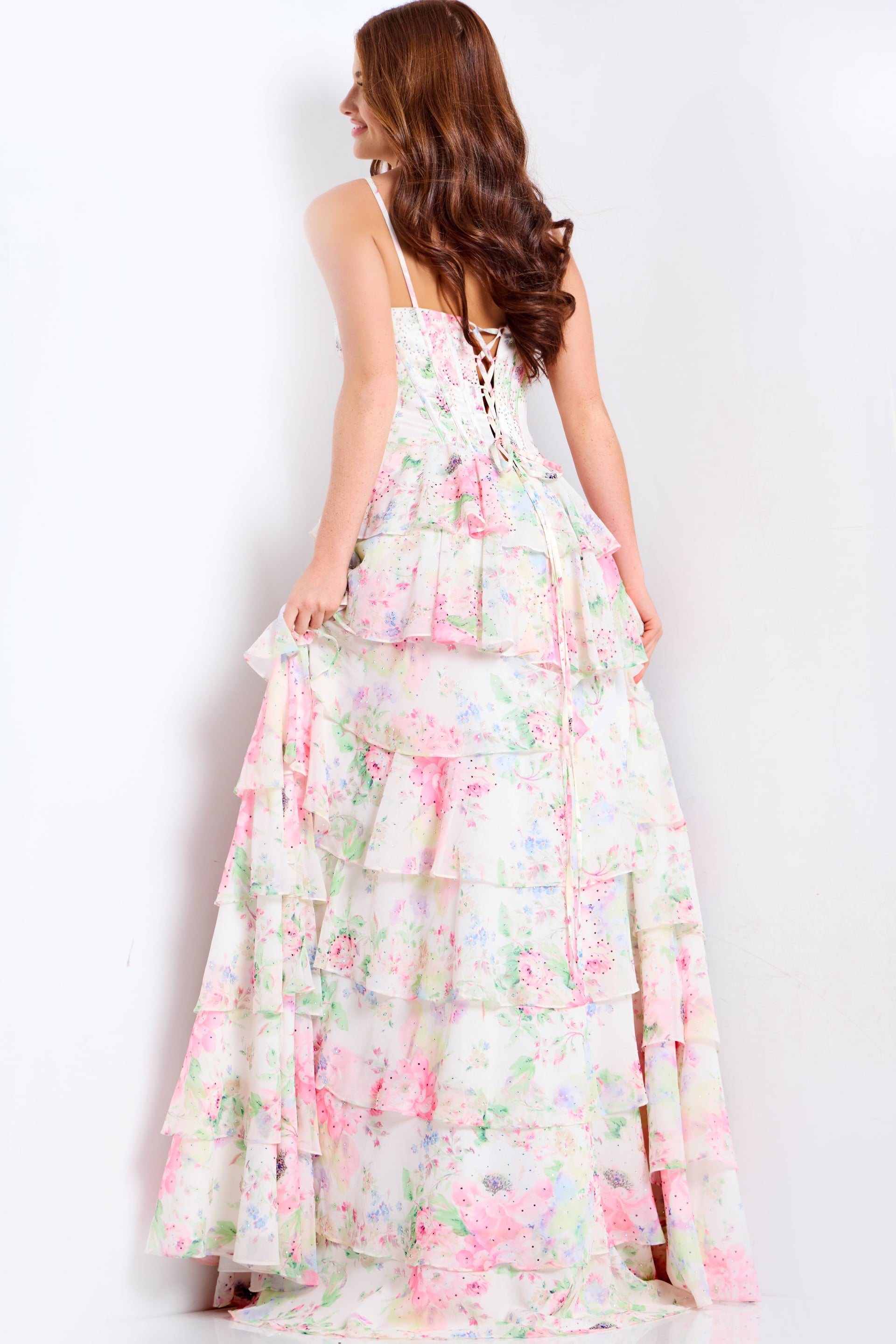Jovani -47282 Tiered Floral Sweetheart Organza Gown