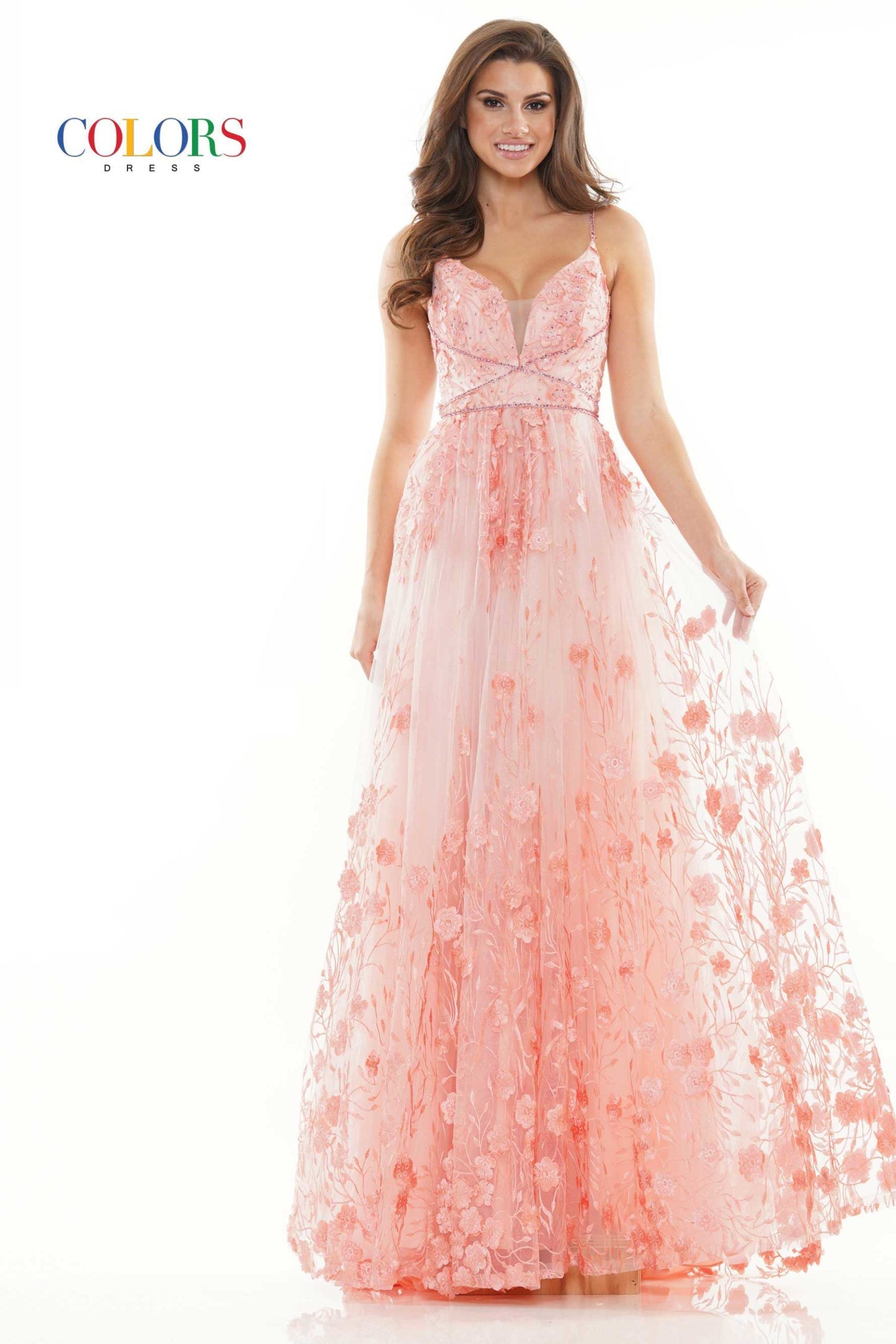 Colors Dress -2726 Floral V-Neck Long Dress