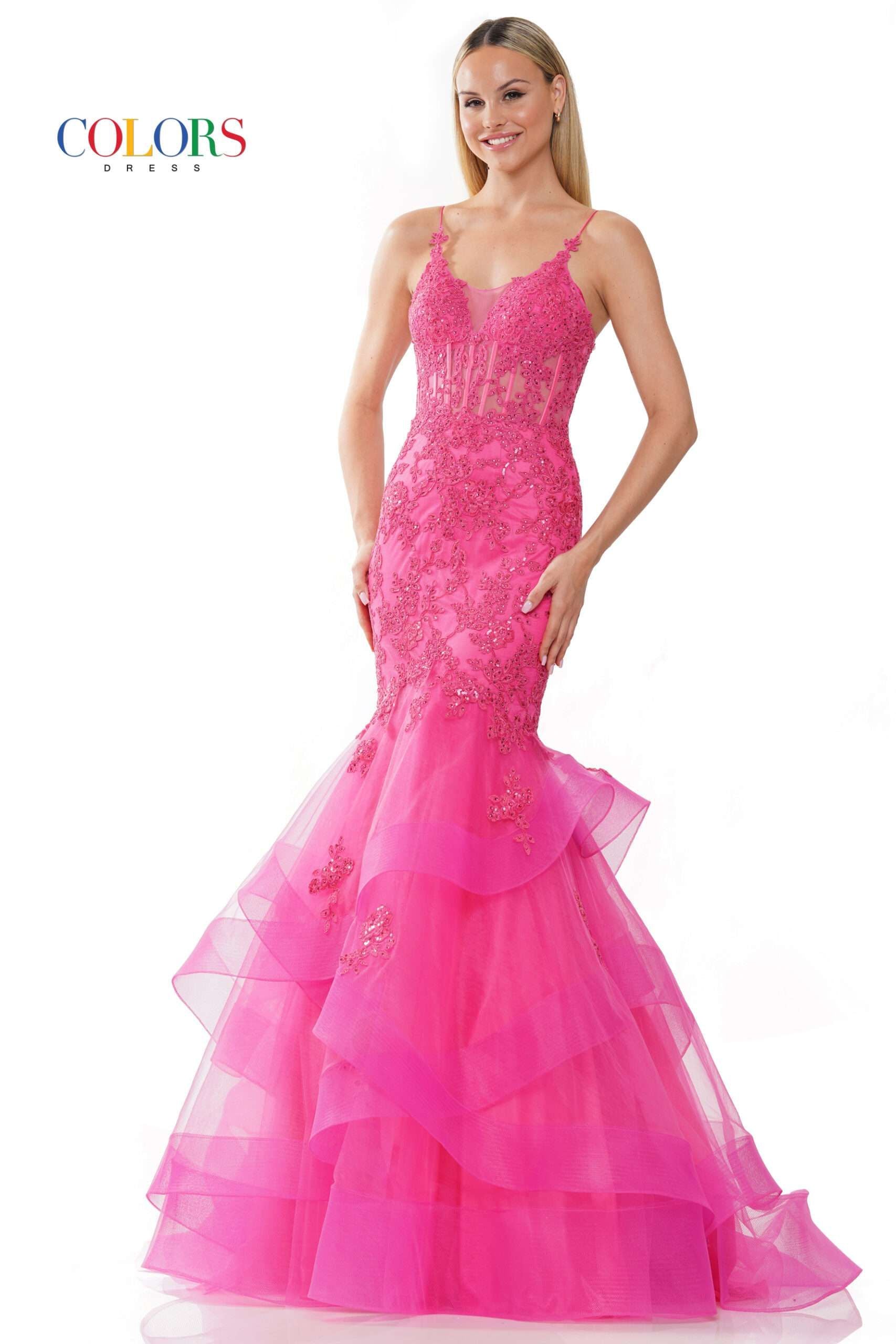 Clearance Sale Colors Dress -2899CL Beaded Applique Corset Prom Gown