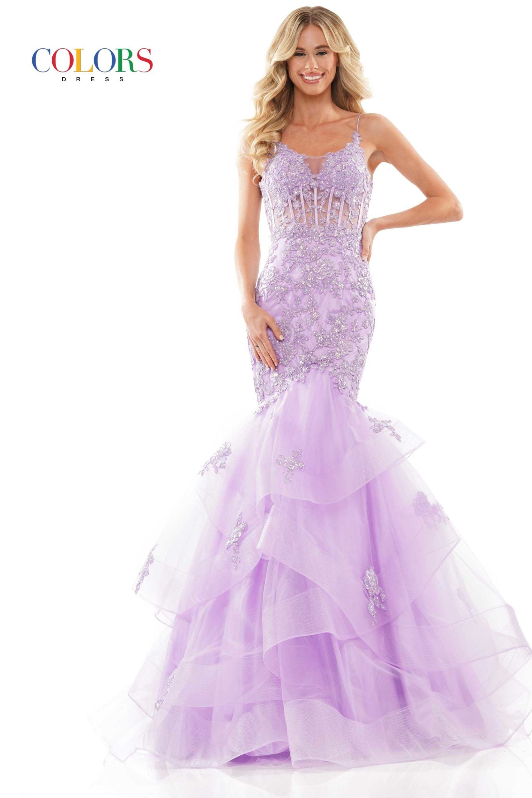 Clearance Sale Colors Dress -2899CL Beaded Applique Corset Prom Gown