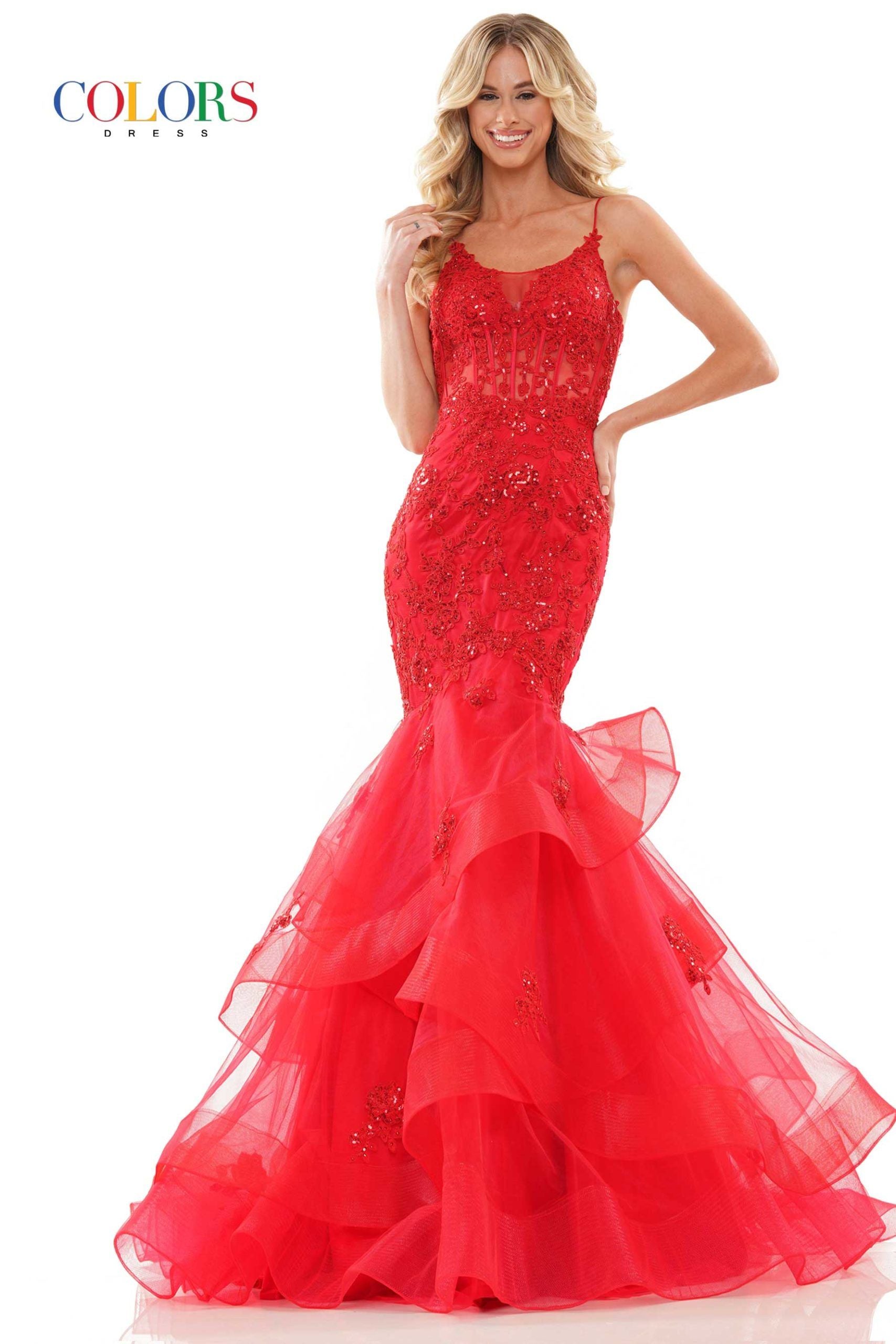Clearance Sale Colors Dress -2899CL Beaded Applique Corset Prom Gown