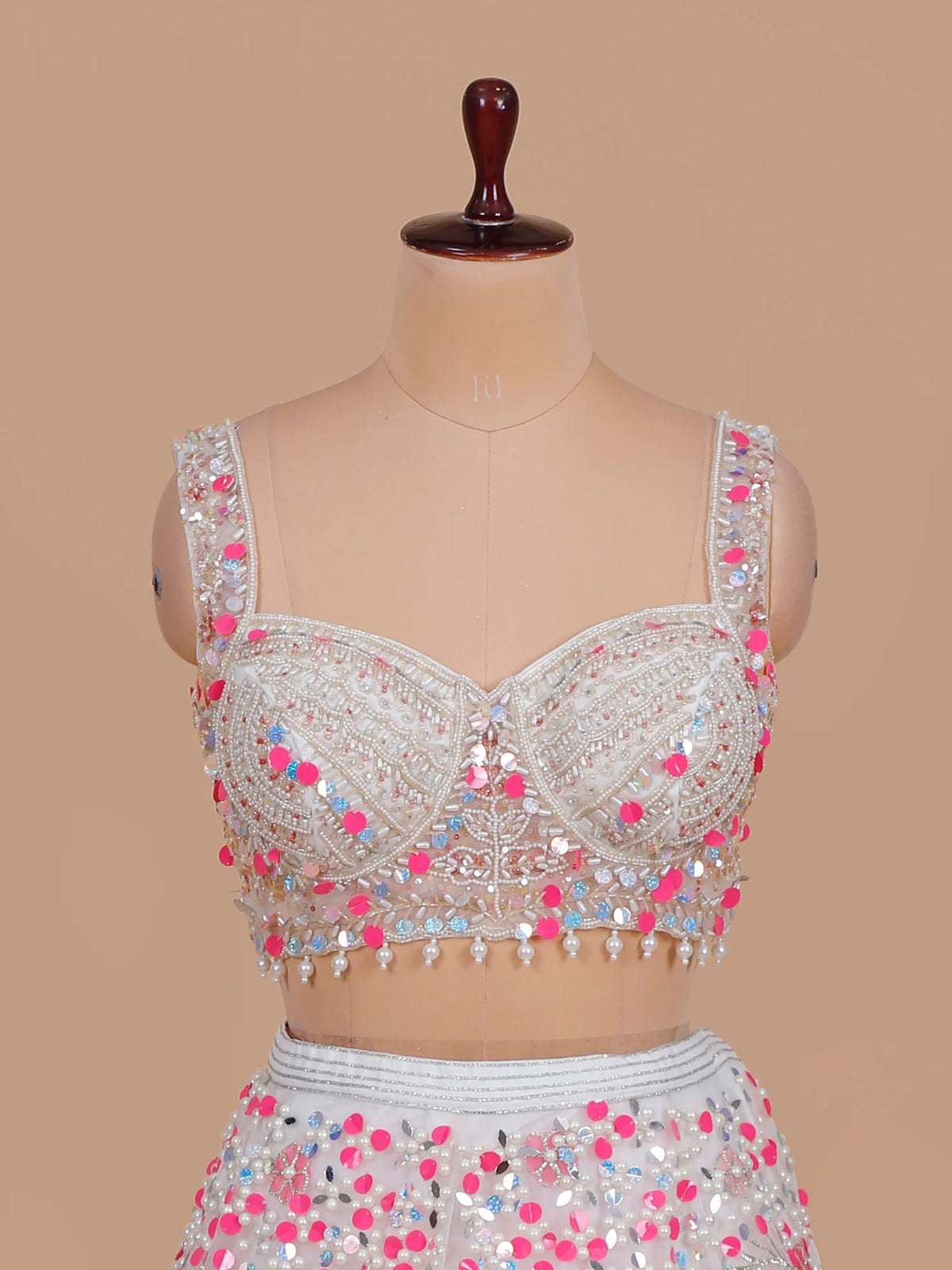 MyFashion KLS-2678 Soft White Net Lehenga with Pearl Mirror & Aplique Craft