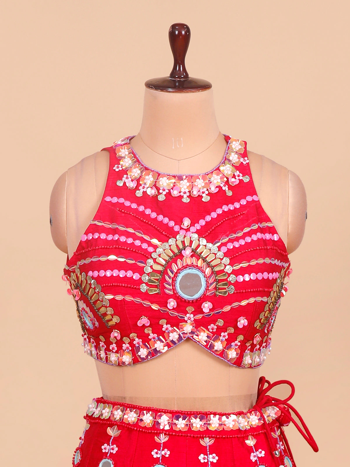 MyFashion KLS-2566 Pink Aaina Noor Mirror Applique Handcrafted Silk Lehenga